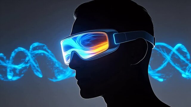 Silhouette of person wearing futuristic goggles
