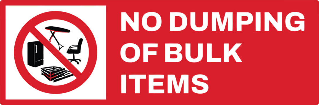 No Dumping of Bulk Items Sign with Prohibition Symbol and Furniture Icons