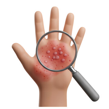 Hand Rash with Blisters Under Magnifying Glass