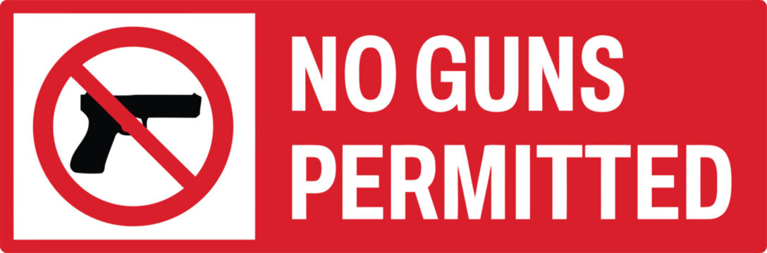 No Guns Permitted Sign with Handgun Prohibited Icon in Red and White