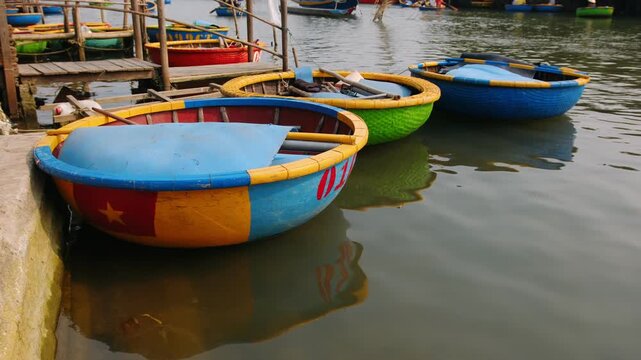 Traditional basket boats, on the river in hoi an, a popular tourist attraction in vietnam