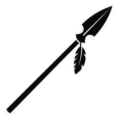 Obraz premium Black spear with feather tied to the shaft hunting tool icon