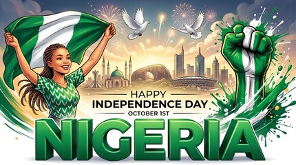 Fototapeta premium happy independence day Nigeria greetings. vector illustration design
