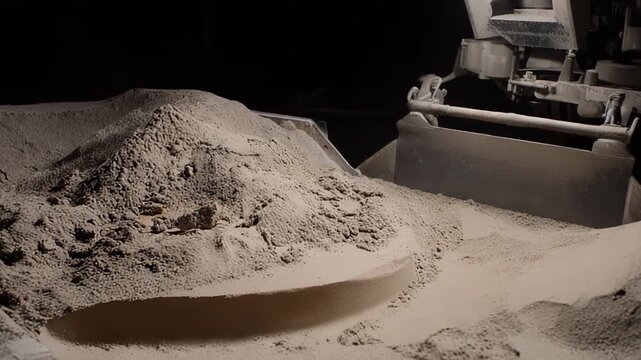 Robotic machine processing simulated lunar regolith, creating dynamic sand formations for advanced space exploration, sustainable settlement, and extraterrestrial infrastructure development