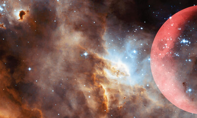 Space landscape. Cosmic cluster of stars. and planets. Outer space background  © zenobillis