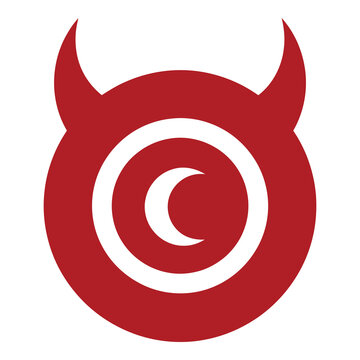 Red devil horns symbol with white crescent moon logo design element icon
