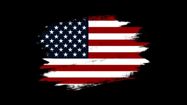 Hand drawn American flag brush stroke animation on transparent background for overlay. Alpha channel included.