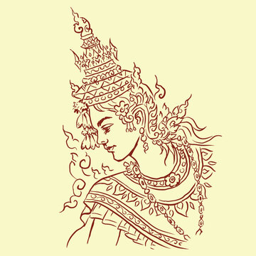 Thai woman with ornaments vector for illustration card decoration