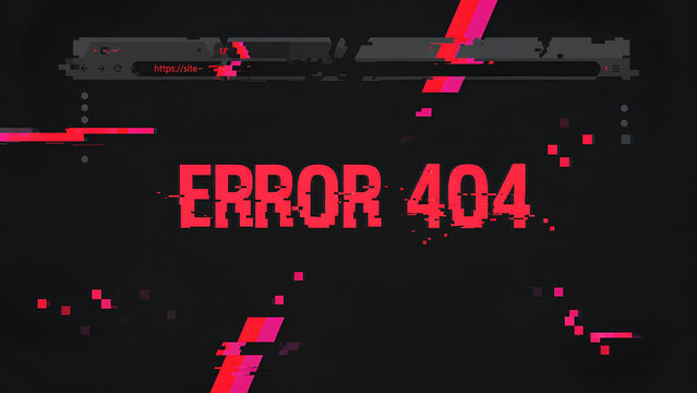 Minimalist digital illustration of a broken webpage with the text &ldquo;ERROR 404&rdquo; displayed clearly in the center