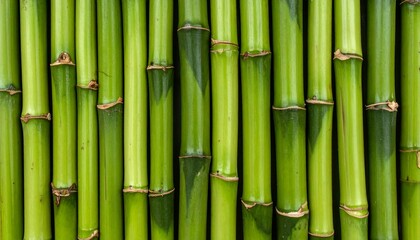 Fototapeta premium Vibrant green bamboo stalks arranged vertically, a natural pattern and texture
