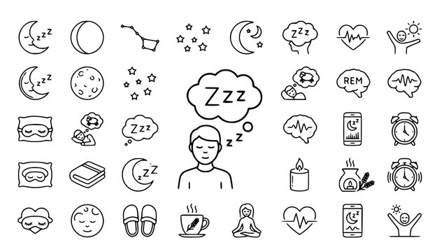 Sleep icon collection vector thin outline dream relaxation design