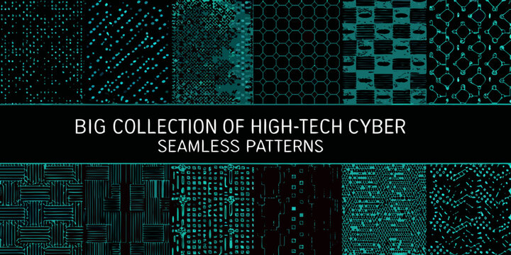 seamless cyber patterns collection grid digital technology