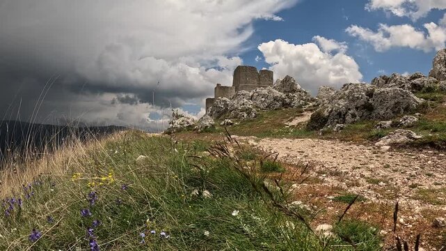 Storm is coming in Rocca Calascio, Abruzzo Slow motion