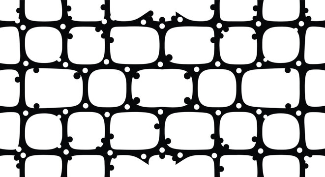 Black and white abstract pattern of rounded rectangles and circles geometric shapes