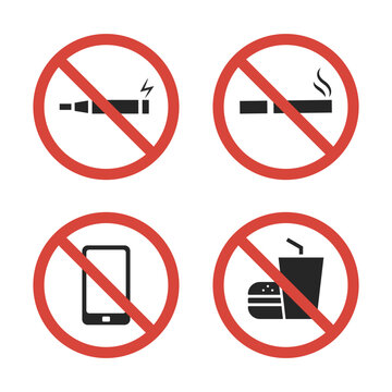 Prohibition signs. Flat vector illustration. White background.