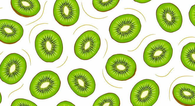 Vibrant seamless pattern of fresh kiwi slices.
