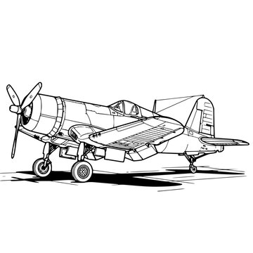 F4U Corsair WWII Fighter Plane Black and White Vector Graphic for Aviation Design