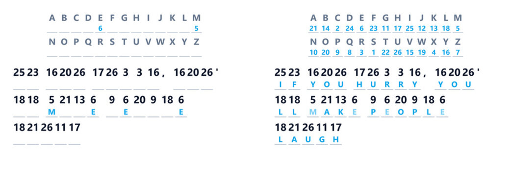 Cryptogram puzzle with letters and numbers on a white background  