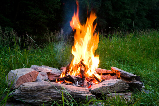 Campfire at twilight