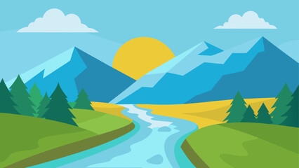 Serene mountain valley at sunset © Devili