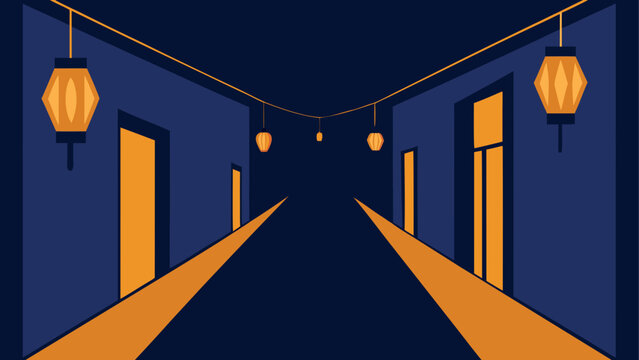Illuminated alleyway at night