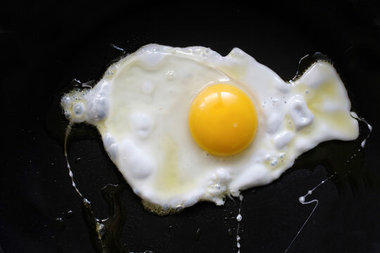 Fried egg on black background