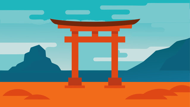 Traditional japanese torii gate in desert landscape