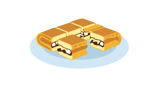 Sweet Martabak Manis with Chocolate Filling, Indonesian Dessert, Flat Design