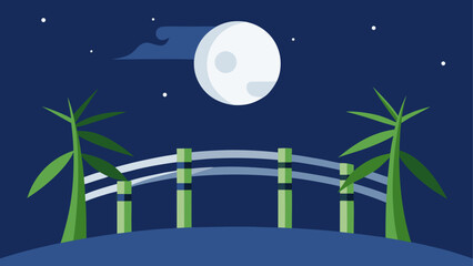 Nighttime bamboo bridge under full moon © Devili