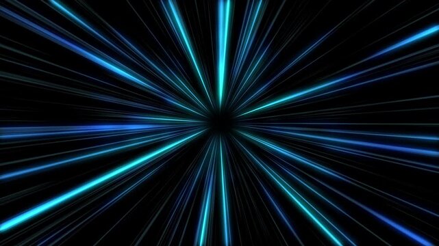 シアンと水色の光の集中線が回転する放射状ループ動画素材 ｜ Cyan and Blue Gradient Rotating Radial Light Lines Seamless Loop Background