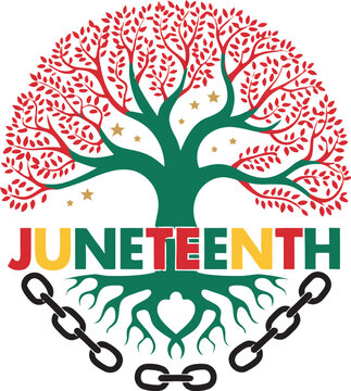 Juneteenth celebration concept with tree and broken chain