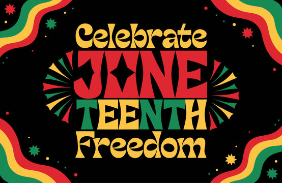 Vibrant juneteenth celebration graphic with colorful text and design elements