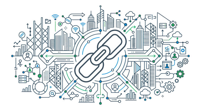 Blockchain Technology Network Connection Concept, Digital Data Chain Link
