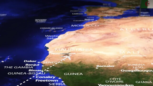 Flight From Rio Brazil to Algiers ALGERIA with flag pins