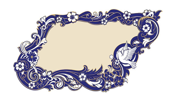 Vector vintage border frame engraving with retro ornament pattern in antique rococo victorian style decorative design