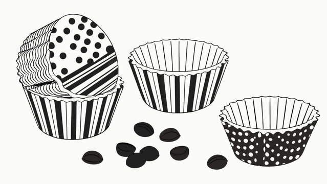 Vector illustration of assorted cupcake liners with polka dot and striped patterns accessory illustration