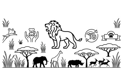 African Safari Animals Line Art Icons © Arga Pratama