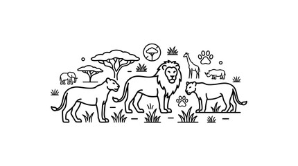 African Wildlife Line Art Illustration © Arga Pratama
