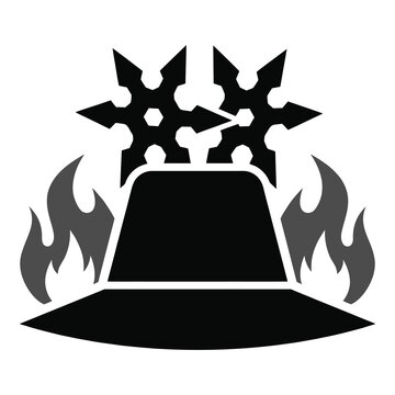 Shuriken stars on fire throwing knife icon symbol graphic design element isolated on white icon