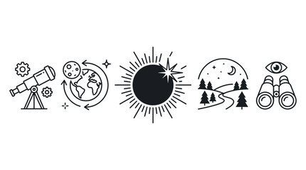 Astronomy Icons: Telescope, Earth, Sun, Landscape, Binoculars © Arga Pratama