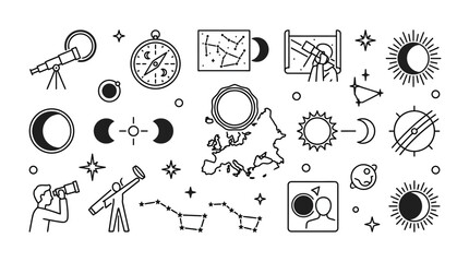Astronomy Icons: Sun, Moon, Stars, Telescope © Arga Pratama