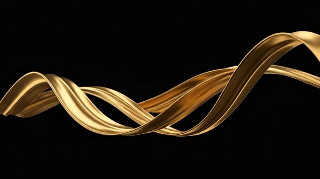 Golden curled metallic object floating on a solid black background.