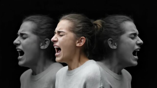 Woman with Post Traumatic Stress Disorder, experiencing severe emotional anguish, overwhelming psychological distress, a veteran's profound battle with trauma, mental health, inner pain, crying