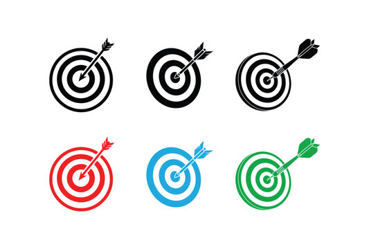 Target Goal Achievement Vector Icons Set &ndash; Bullseye, Arrow, Success, Aim and Business Strategy Symbols