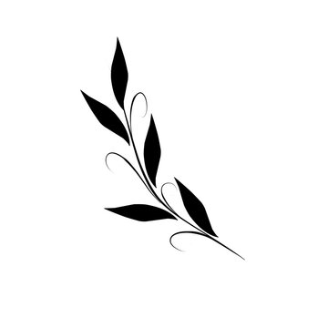 Minimalist leaf vector. Minimalist black leaf illustration. Leaf element. Ornamental leaf illustration for wedding invitation