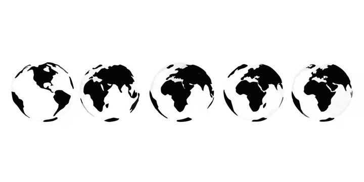 Earth Globe Silhouette Set Of Six Black And White Spheres