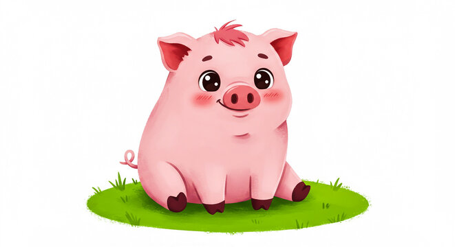 Adorable pink piglet illustration isolated on white background