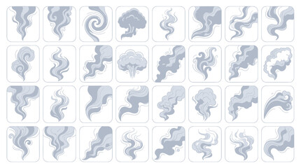 Collection of stylized smoke and steam wisps, abstract, graphic elements © noeh