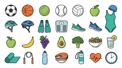 Healthy Lifestyle Collection: Sports, Fitness, and Nutrition Icons © noeh