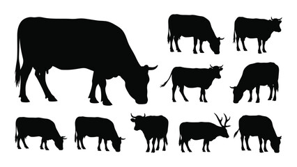 Collection Of Cattle And Elk Silhouettes In Black And White A Graphic Representation Silhouette cow bull heifer calf stag deer © SIMPLYXRIAD